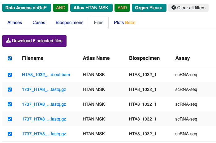 HTAN Portal: Selecting Genomic Files