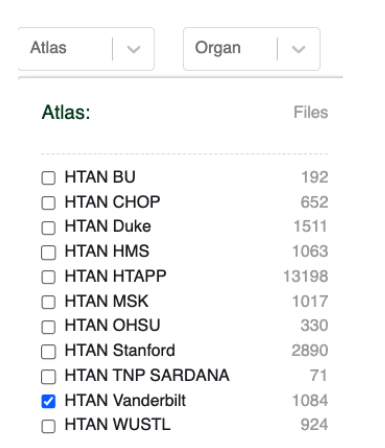 HTAN Portal:  Filter by HTAN Center